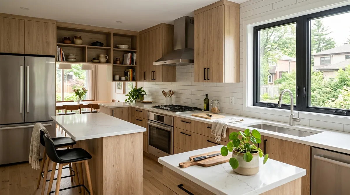 Cuisine sur mesure mélamine fini chêne installée Rive-Sud Montréal