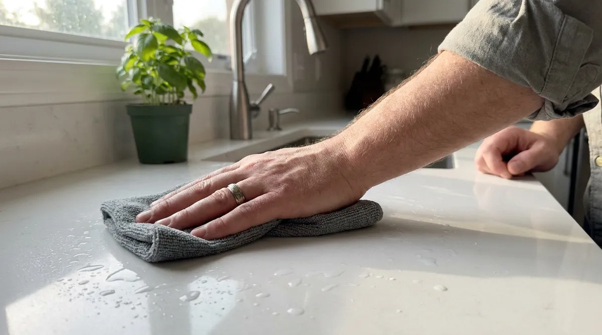 Comptoir de quartz blanc facile d'entretien dans une cuisine québécoise