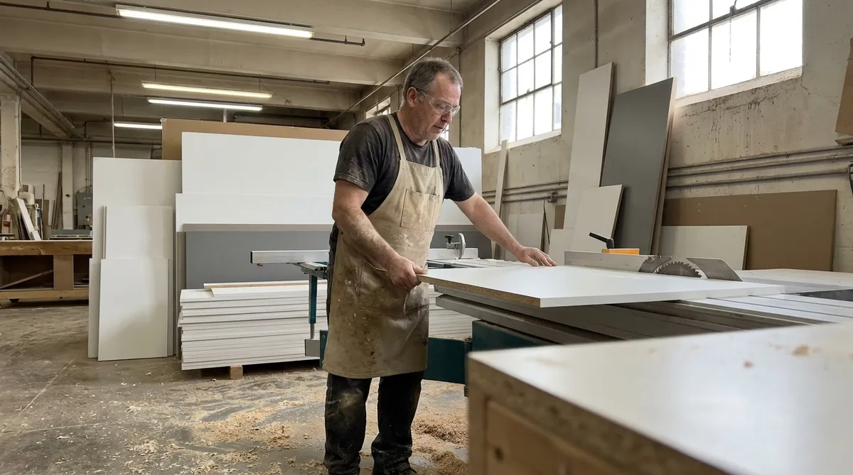 Fabrication d'une vanité de salle de bain sur mesure dans l'usine de Saint-Hubert